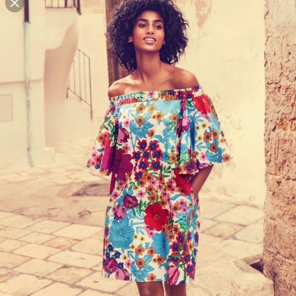 H&M floral off the shoulder dress sz 2 w pockets